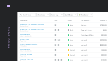 A new view of the flows page in Klaviyo