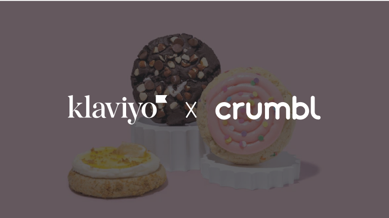 Klaviyo and Crumbl logos over 3 cookies